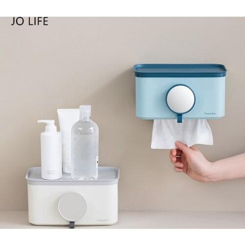JO LIFE Waterproof Tissue Box Wall-Mounted Bathroom Tissue Dispenser Sundries Storage Rack Paper Towel Storage Box
