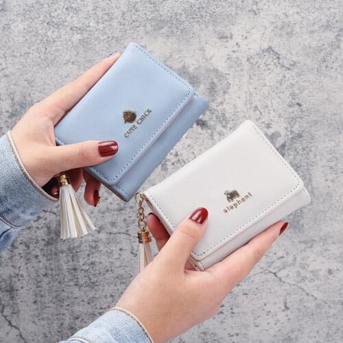 LAYRUSSI New Ladies Short Wallet For Women Tassel Cute Student Money Wallet Coin Purses Bag Girl Small Lady Wallet Card Holder