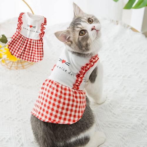 Sweet Princess Cat Dress Lattice Breathable Cat Dresses for Small Cat Cute Puppy Clothes for Teedy Summer Cat Skirt Dropshipping