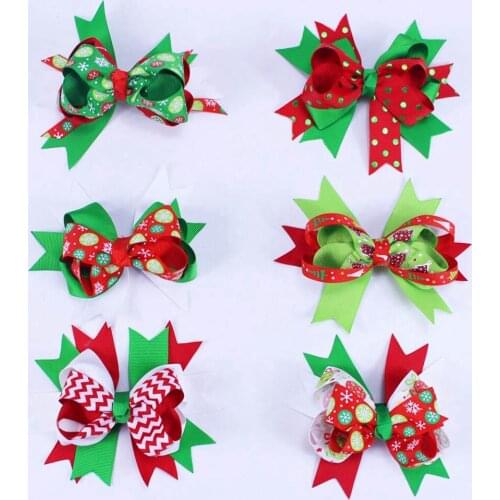Fashion boutique Christmas hair bows with clip 6pcs/lot