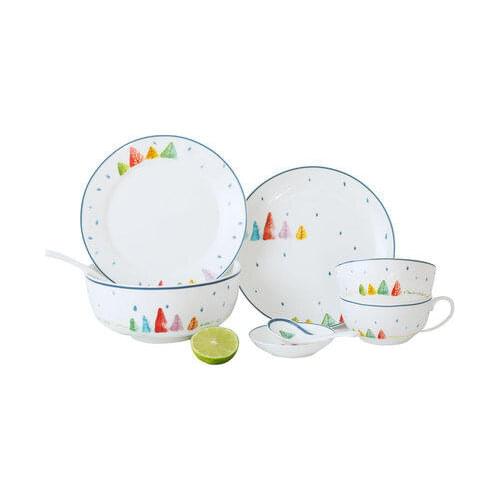 Fresh Drawing Plates Tableware Dessert Dinnerware Set Bone China Dishes Bowl Spoon Banquent Wedding Decoration Free Shipping