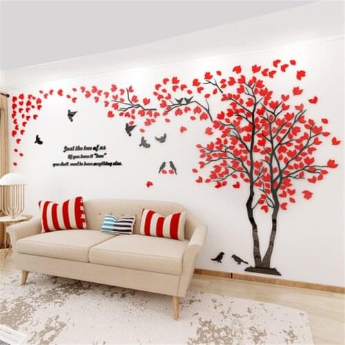 Wall Stickers Tree With Birds Decoration Wallpaper Quality Acrylic Wall Decals Mural For Living Room TV Sofa Background Posters