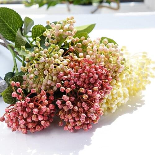 NEW Artificial Hydrangea Fruit Branch with Green Leaves Plastic Fake Plants Home Garden Decoration Flores Artificiales