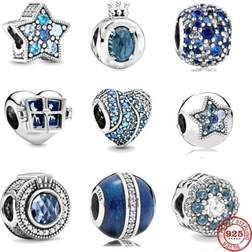 2020 new free shipping blue star Winter Crystal crown Mosaic Ball diy bead fit Original Pandora charms silver 925 bracelet X027