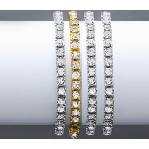 2021 New Hip Hop Mens Iced Out Crystal Single Row Tennis Bracelet Bling Iced Out Cubic Zirconia Bracelets Link Chain Jewelry