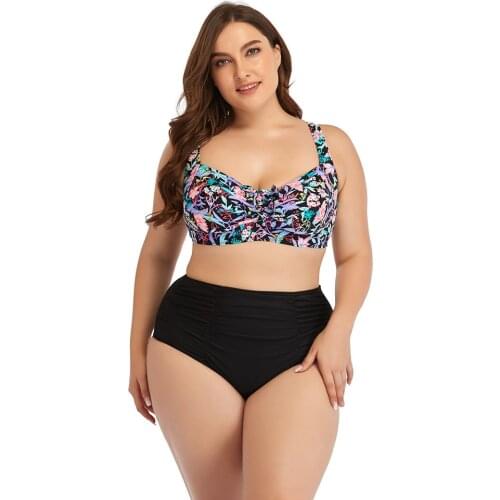 2021 New Swimsuit Female High Waist Printed Bikini Suit Plus Size Split Swimsuit 2 Piece High Waist Swimsuit Women Plus Size