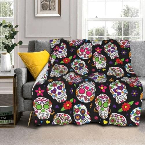 Sugar skull Sheep Blankets Sugar Rose Skull Brand Design Gothic Skull Floral Warm Throw Bed Blanket for Adults Sofa Manta