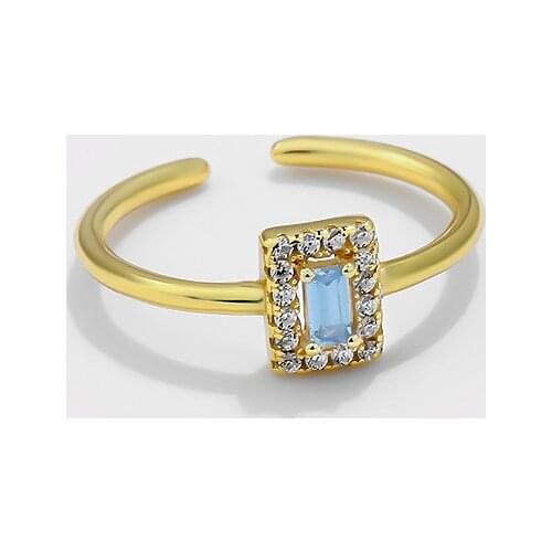 Authentic S925 Sterling Silver FINE Jewelry Clear CZ &Square Sky Blue sapphire Gems Ring Resiable Wedding C-K769