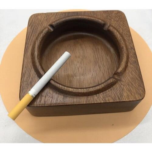Walnut solid wood ashtray desktop personalized decoration hotel hotel anti-fall home guest retro ash box men gift ash tray