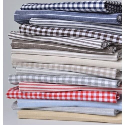 Half Meter Stripe Plaid Print Imitate Linen Cotton Fabric For Garment Curtain Table Cloth Back Cushion Sofa Cloth T1352