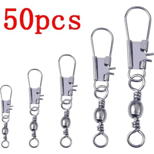 50Pcs Pike Fishing Accessories Swivel Snaps Split Ring Pesca Connector Pin Bearing Rolling Swivel Stainless Steel Snap Fishhook