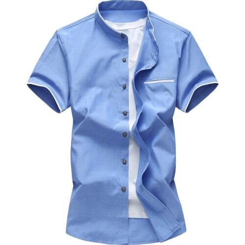 Summer plus size casual shirt men simple slim short sleeve boys shirts high quality stand beach travel white shirt boys clothes