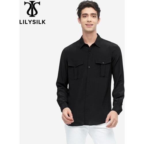 LilySilk Silk Basic Mens Shirt With Patch Pockets 16 Momme Business Formal New Free Shipping