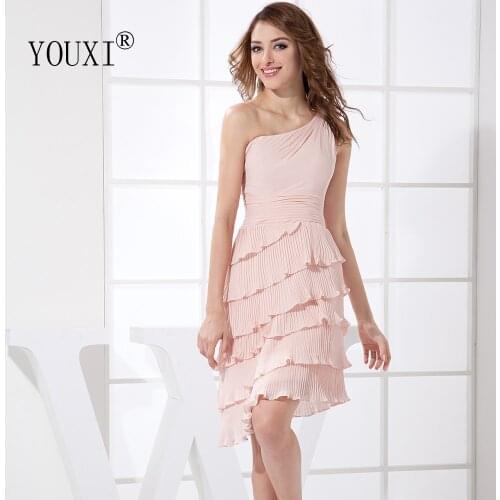 Sexy One Shoulder Mini Short Prom Dresses 2019 Hot Pink Chifon Cocktail Party Dress