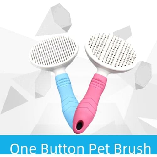 One- Button Self Cleaning Brush for Dog Cat Pet Grooming Hair Slicker Tool With Smooth Pin