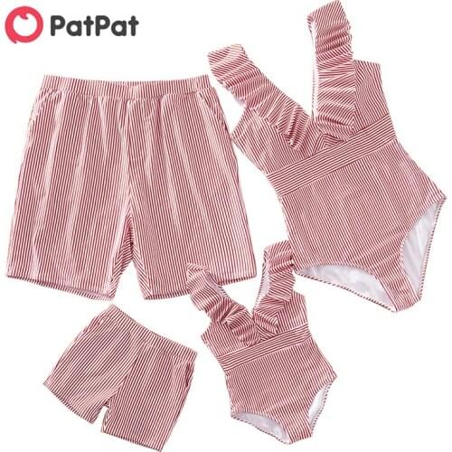 PatPat 2021 New Summer Family Look V-Neck Striped One-piece Matching Swimwears