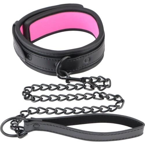 SM Bondage Slave Collars Sex Toys For Couples Neck Ring Slave Restraints Collar Leather Iron Chain Link Women Bondage Collar