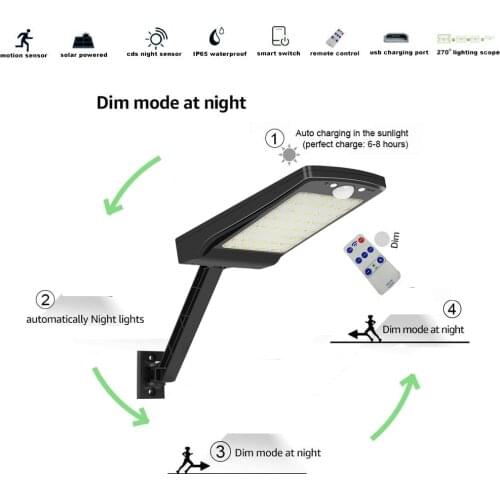 Solar led Light Outdoor Waterproof street Wall Remote Control Motion Sensor s Security 3 mode ing
