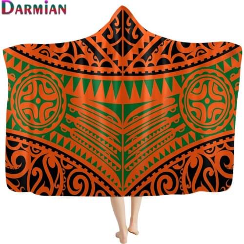 DARMIAN Traditional Tribal Print Hooded Blanket Sherpa Fleece Wearable Throw Blanket for Adult Kids Soft Warm Sofa Throw Blanket