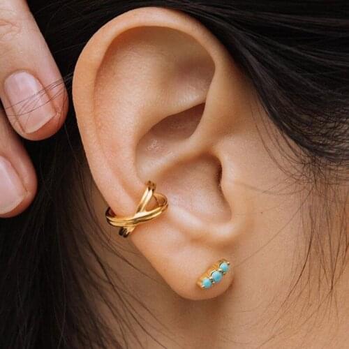 LUNA CHIAO Women Fashion Accessories Jewelry Classic Metal Cuff Earring Aqua Blue Color Unmatch Studs