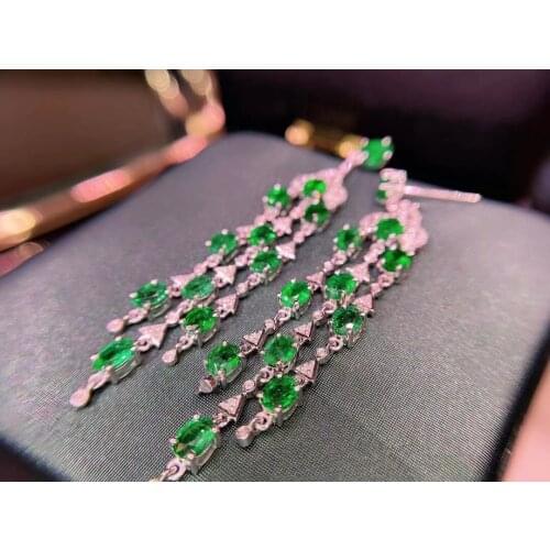 Jewelry Solid 18K Gold Nature Green Emerald 7.22ct Gemstones Diamonds Female Drop Earrings for Women Fine Earrings