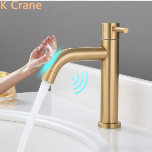 Gold Touch Faucets Bathroom Smart Sensor Tap Single Cold Battery Electric Torneira Banheiro Stainless Steel Brush Basin Faucet