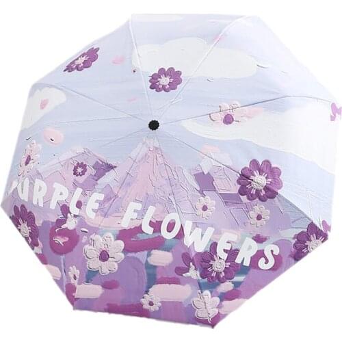 Womens Automatic Umbrella 8 Ribs Mini Rain Parasol Anti UV Paraguas Sun Umbrella Windproof Light Folding Umbrellas Girls Gifts