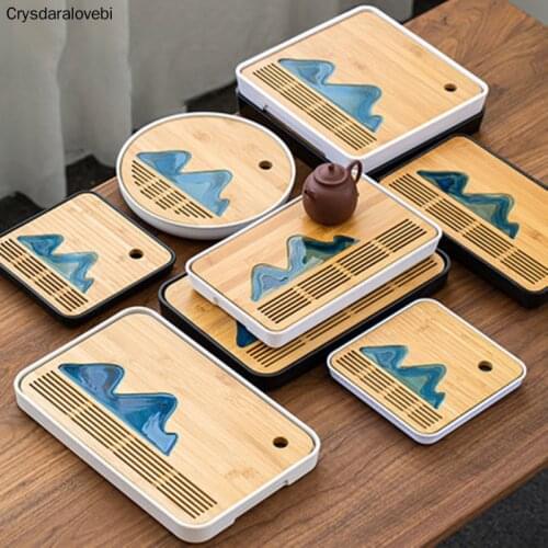 1pc Natural Bamboo Tea Tray Water Storage Tea Board Chinese Kung-Fu Tea Set Landscape Pic.Board Traditional Bamboo Pu'er Tea Tra