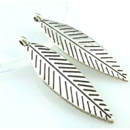 20pcs Antique Silver 33*10mm Plant Leaf Charms Pendant For Jewelry Making Bracelet Vintage Accessories