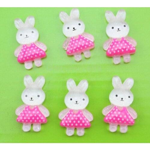 200 pcs assorted Resin pink glitter kawaii rabbit Bunny cabochons 25mm free shipping