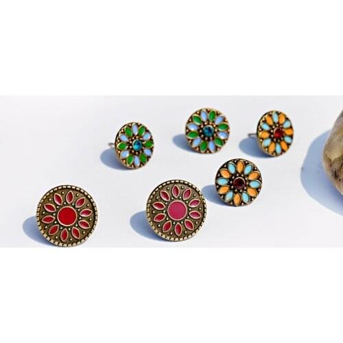 2019 Vintage Round Stud Earrings Set For Women Girls 2019 Fashion Flower Small Earrings Boucle d'oreille Femme