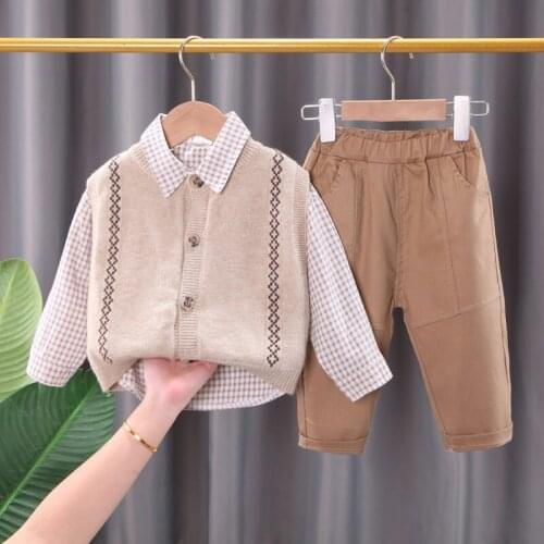 Children Fashion Clothes Spring Autumn Baby Boy Clothing Infant Sweater Vest Jacket T-Shirt Pants 3pcs/Sets Toddler Casual Suit