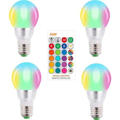 4pcs/lot Dimmable 5W Led Spotlight Light RGBW E27 LED Spotlight Bulb With 24keys Remote Controller AC85-265V Lamp Decor Home