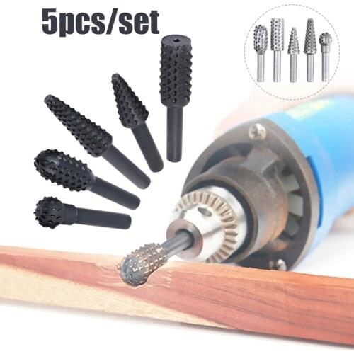 5pcs/set Steel Rotary Rasp File 1/4" Shank Rotary Craft Files Rasp Burrs Wood Bits Grinding Power Woodworking Hand Tool