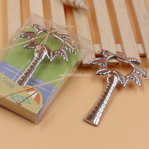50pcs Bottle Cap Opener Silver Color Palm Tree Beer Bottle Openers Wedding Party Favor Gift Wine Barware Tool