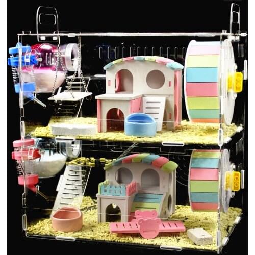 Acrylic Hamster Cage Transparent Double Villa Golden Bear Oversized Castle Package Toys Rodent Cage Small Pet Terrarium