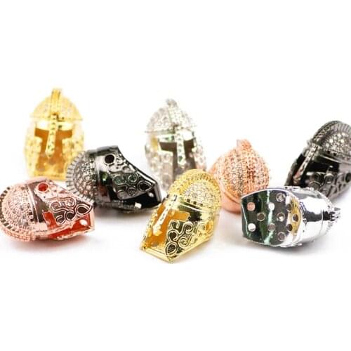 2pcs White Zircon Spartan Warrior Roman Knight Gladiator Copper Spacer Beads supplies for Bracelets Beaded Jewelry making DIY