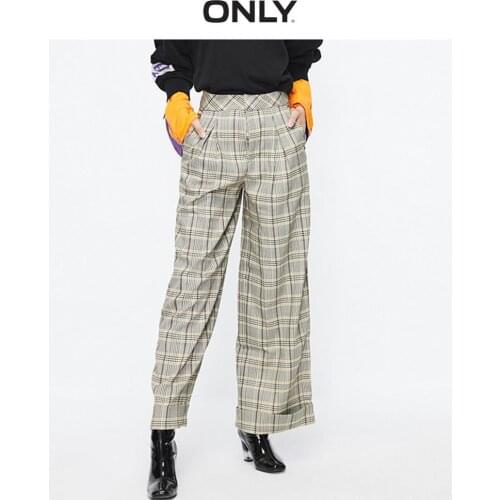 ONLY summer new fashion loose check letters contrast color high waist wide leg casual pants female | 119450509