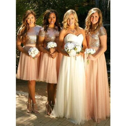 Cheap Peach Blingbling Bridesmaid Dress A Line Summer Garden Boho Wedding Party Guest Maid of Honor Gown Plus Size Custom Made