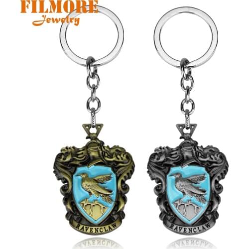 Filmore Hot Movie Inspired House of Hogwarts School Badge Keychain Hogwarts Ravenclaw Crest Pewter Keyring Fashion Car Keychains
