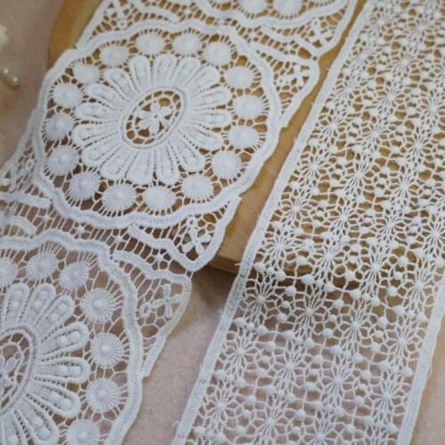 Cotton Cloth Hollow out Circle Flower Embroidery Lace Trim, Crochet Polka dots Handmade DIY Clothes Accessories 3 Yards