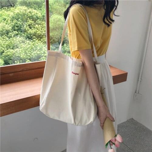 Raged Sheep Canvas Tote Bags Foldable Grocery Bags Embroidery Canvas Large Capacity Recyclable Bag Simple Design Healthy Bag