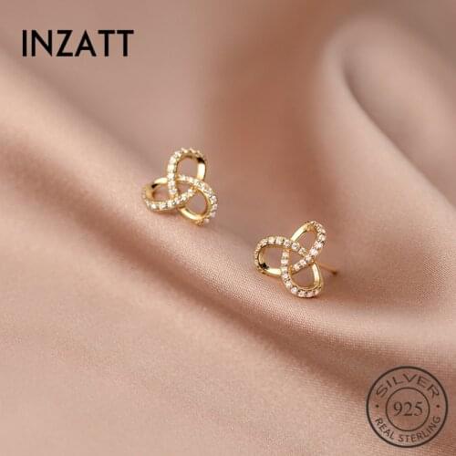 INZATT Real 925 Sterling Silver Zircon Cross Hollow Stud Earrings For Fashion Women Minimalist Fine Jewelry Punk Accessories