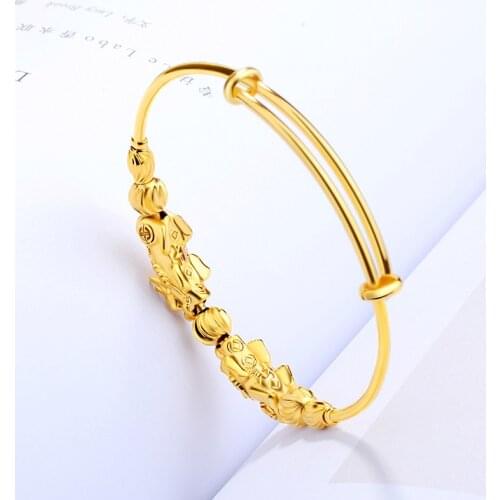 Classic Wedding Bracelet Adjustable Push Beads Bangle 14K Gold Plated for Womens Engagement Anniversary Jewelry Gift Female