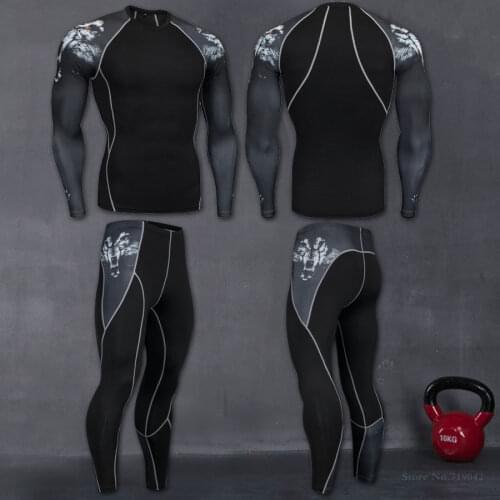 Compression Clothing Mens Sportwear Suit Jogging Thermal Underwear Suit MMA rashgard male Long sleeved tights leggings shorts