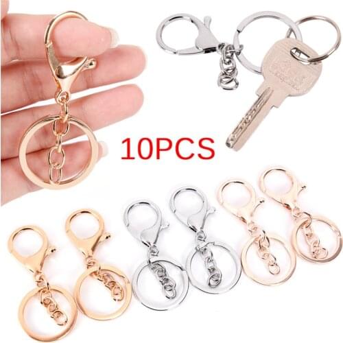 10pcs/lot Round Split Metal Keychains Jewelry Findings & Components Gold Silver Plated Lobster Clasp Keyring Making Supplies