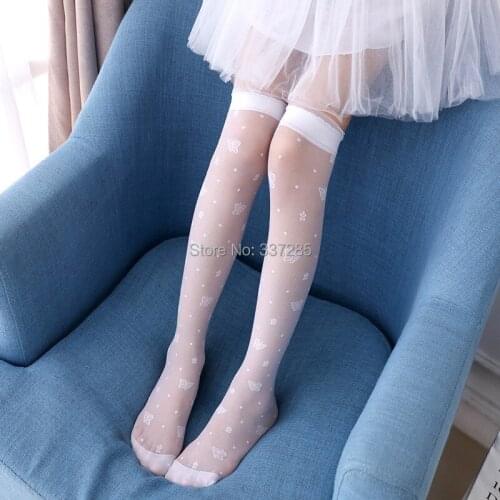 Summer girls school socks Kids over Knee High Ultra-thin Stocking for infant baby lovely Cat Butterfly dot lace princess Socks