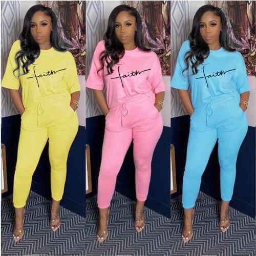 Summer Plus Size Two Piece Set Women Fashion Casual Letter Printing Tshirt Trousers Suit Ladies Home Two Piece Suit