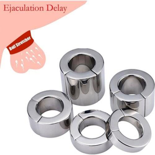 BDSM CBT Delay Ejaculation Magnetic Ball Stretcher Male Cock Penis Ring Lock Scrotum Pendant Weight Chastity Belt Device Sex Toy