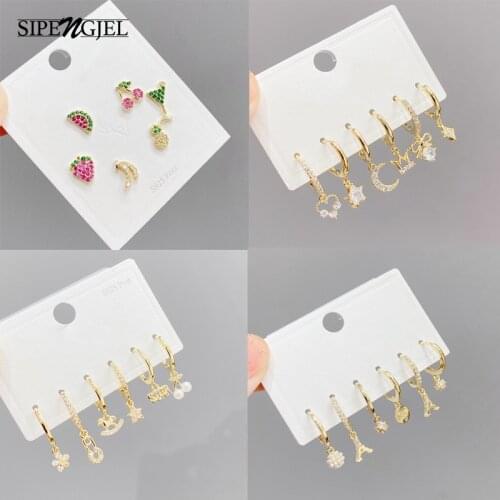 Fashion Fashion Rainbow Colorful Zircon Fresh Fruit Pendant Earrings Sets Cute Accessories Dangle Hoop Earrings For Women Jewelr